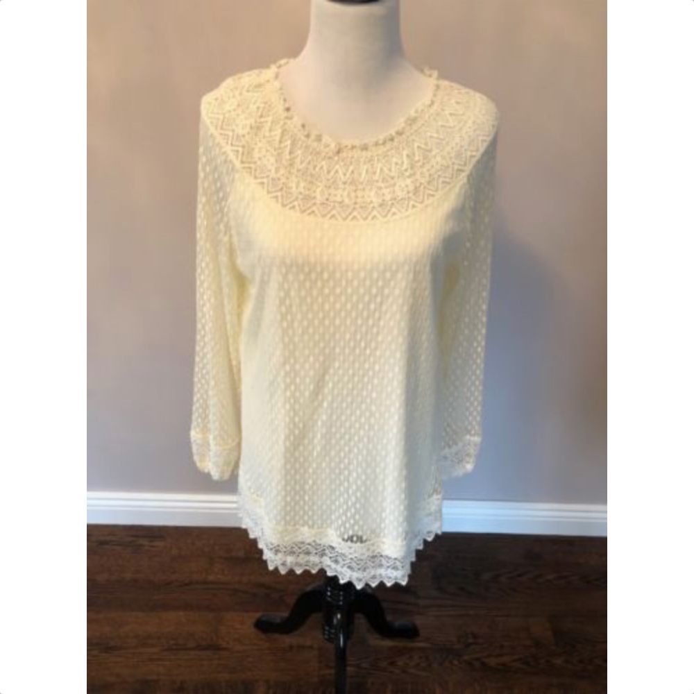 EUC BELLE BIRD Cream Lace Blouse SZ L